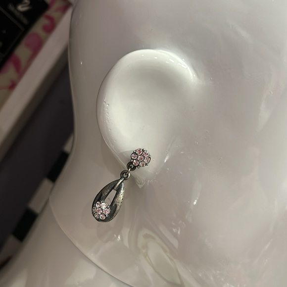 Dainty Antiqued Silver Crystal Drop Earrings-Boutique - Picture 2 of 13